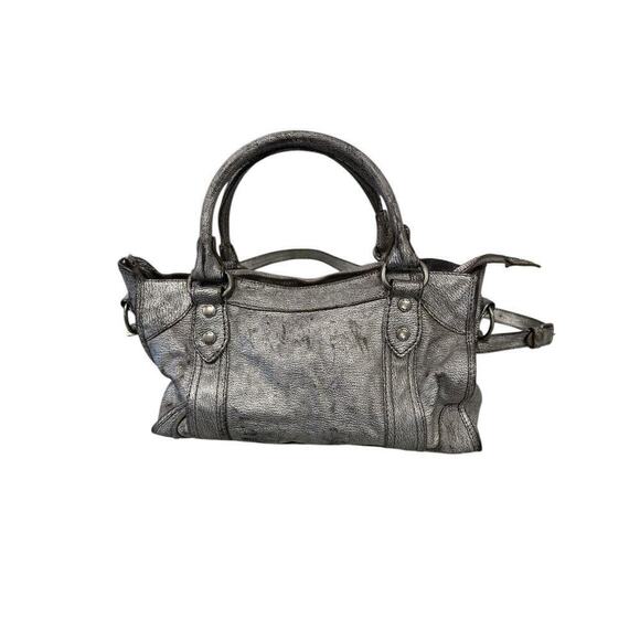 Frye Melissa Satchel/Crossbody Bag Distressed Leather Metallic Gray MSRP $388 - Picture 2 of 16